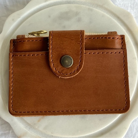 Portland Leather Handbags - Portland Leather Wallet Honey Brown Zip Coins Cards Snap EUC